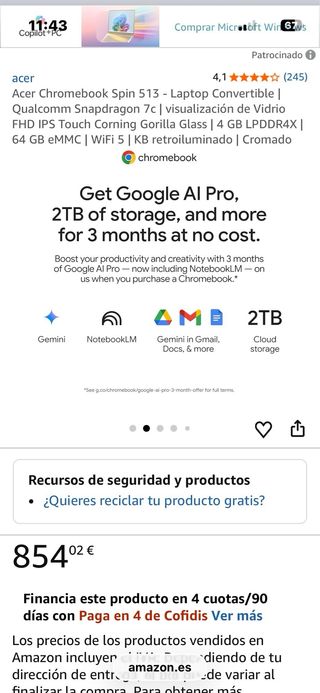 Acer Chromebook Spin 513 Táctil con Caja