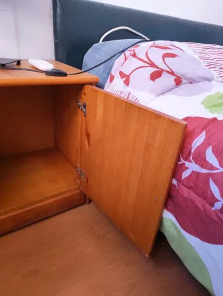 Mesita de noche de madera con puerta