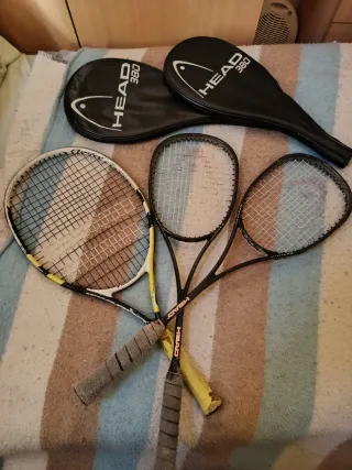 Raquetas de tenis HEAD 380 con funda y Babolat Nad