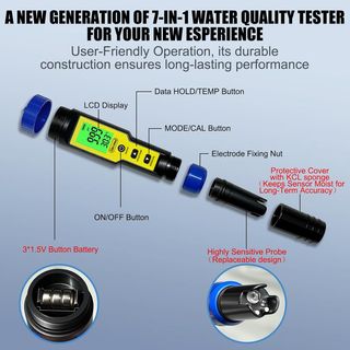 Medidor 7 en 1 pH, Cloro, TDS, EC, Sal, ORP y Temp