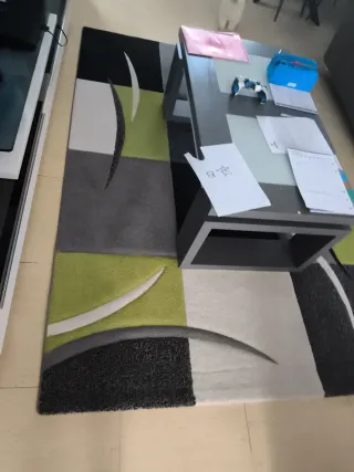 Alfombra salón gris y verde. Se recoge en Barrax.