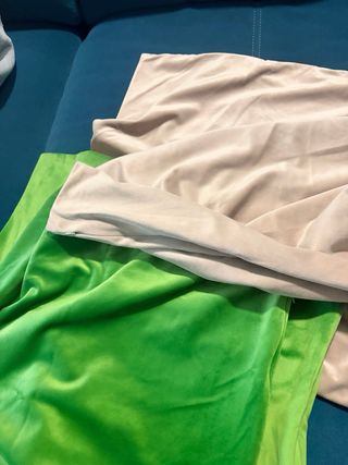 4 Fundas Cojín Terciopelo Beige y Verde