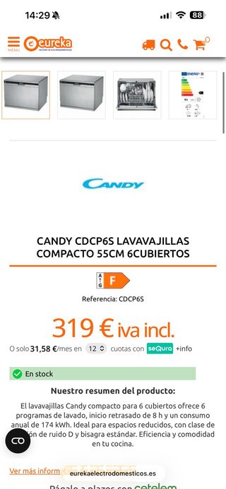 Lavavajillas Candy Compacto 55cm 6 Cubiertos