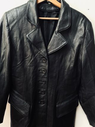 CHAQUETA PIEL VINTAGE! NEGRA GABARDINA REAL LARGA