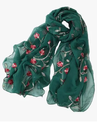 Fular largo bordado flores 75x175cm.