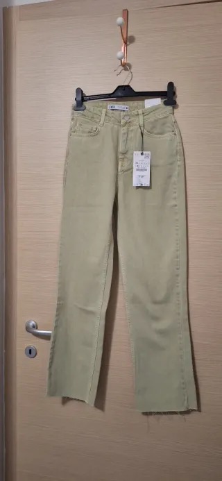 Zara Jeans Vita Alta Verdi Taglia 34