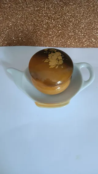 Joyero pequeño de mármol/ónix vintage con tapa