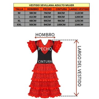 Vestido Flamenca Sevillana Tallas S-4XL Adulto