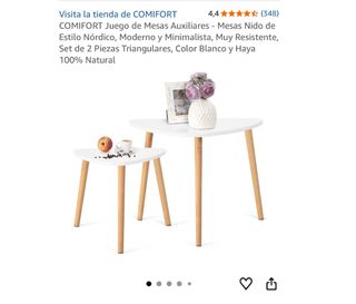 Juego 2 mesitas blancas con patas madera de haya