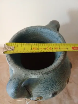 Jarrón decorativo cerámica gris y verde azulado