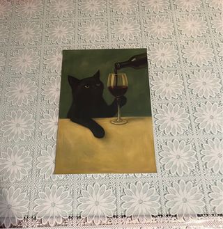 Poster in tela - Black cat with Wine Glass