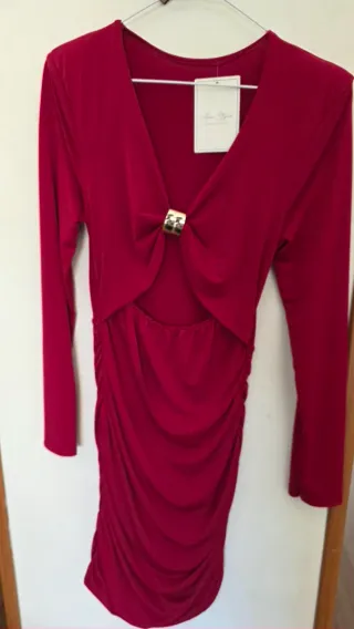 Vestido Rojo Fiesta Fruncido Talla Única