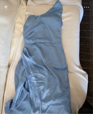 Vestido fiesta satén azul cielo