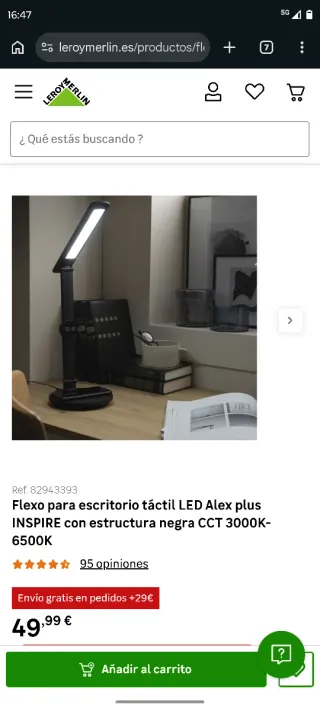 Flexo LED Escritorio Leroy Merlin Negro a estrenar