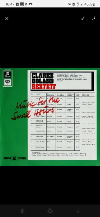 Vinilo Clarke Boland Sextett Music for the Small