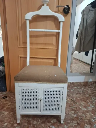 Silla Perchero Antigua Madera Mimbre