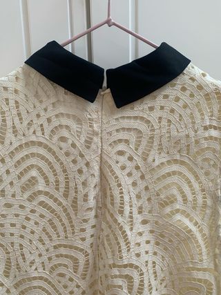 Vestido Zara encaje negro y beige T.38