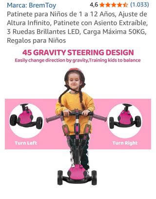 Patinete 3 Ruedas LED sin asiento  Rosa