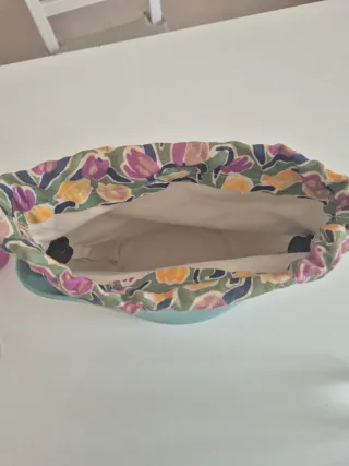 Borsa O bag secchiello teal con interno floreale