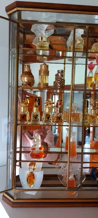 Vetrina espositiva con miniature di profumi