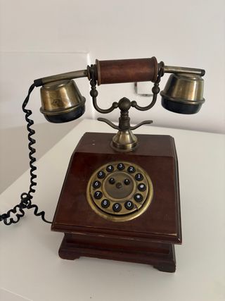 Teléfono Antiguo Atrezzo Madera y Bronce