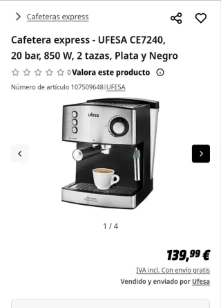 Cafetera Ufesa Espresso CE7240