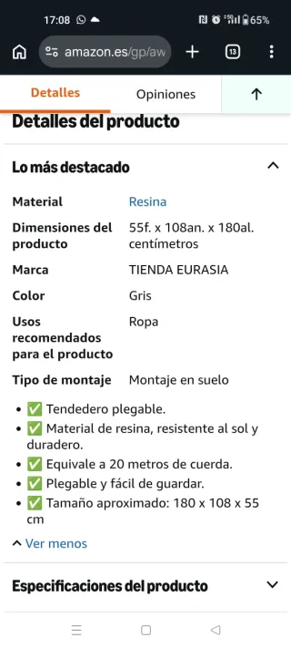 Tendedero Plegable Gris y Rojo