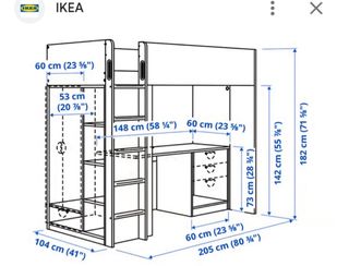 Cama alta blanca con escritorio