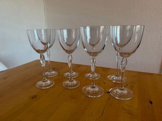 set 8 copas de cristal con tallo decorativo