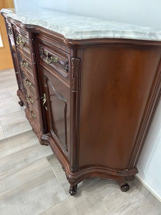 Mueble recibidor antiguo madera mármol