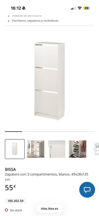 Zapatero blanco modelo BISSA de IKEA.