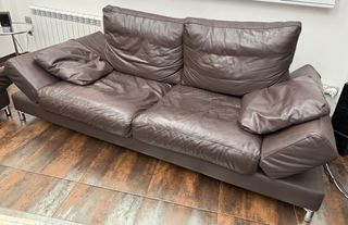 Sofá de piel marrón 2 sofás 3/4 plazas