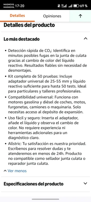 Kit Detector Fugas Culata CO2 Allstric
