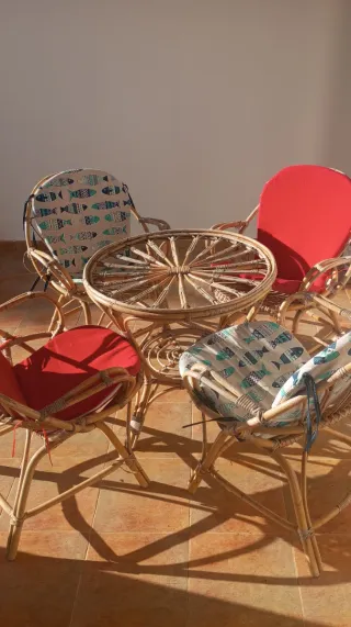 Conjunto Mesa y Sillas Jardín Mimbre