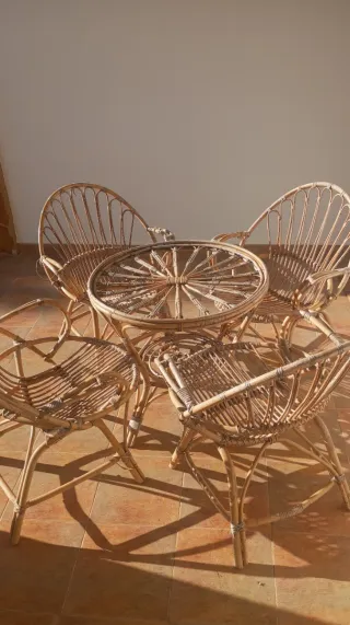 Conjunto Mesa y Sillas Jardín Mimbre