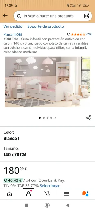 Cama infantil blanca con cajones