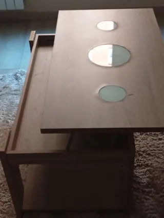 Mesa de salón madera y cristal