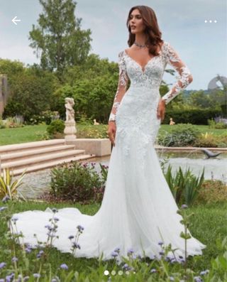 Vestido de Novia Blanco Encaje Manga Larga