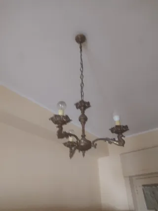 Lampadario antico ottone 3 luci vintage