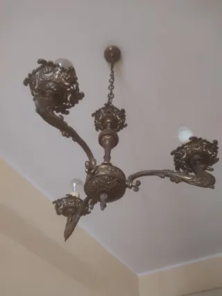 Lampadario antico ottone 3 luci vintage