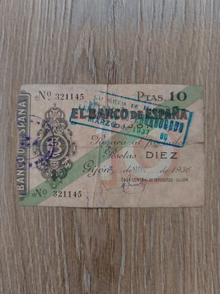 Billete 10 pesetas 1936-1937