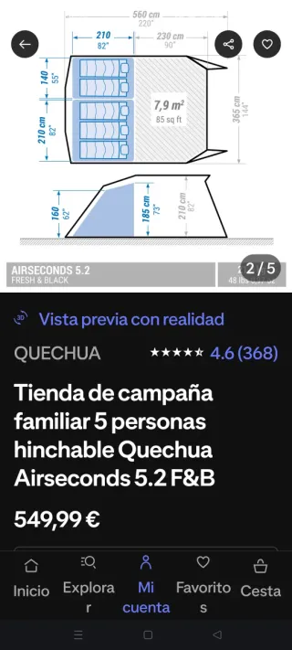 Tienda de campaña Quechua Fresh & Black 5.2