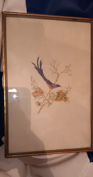 Grabado vintage pájaro y flores