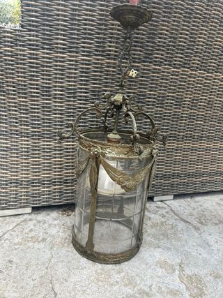 Lámpara Techo Cristal y Forja Antigua