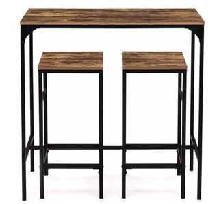 Mesa Alta Bar + 2 Taburetes Madera y Metal
