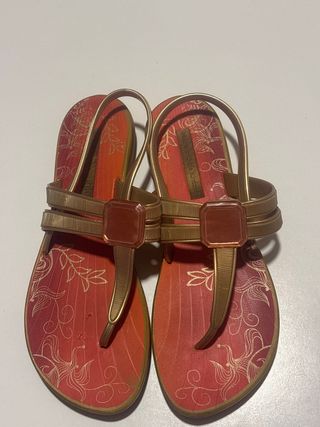 Chanclas mujer doradas y naranjas