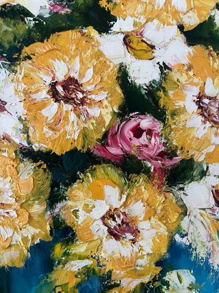 Cuadro floral con marco de madera