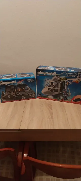 Playmobil,cajas,lote,furgon,elicoptero,policía