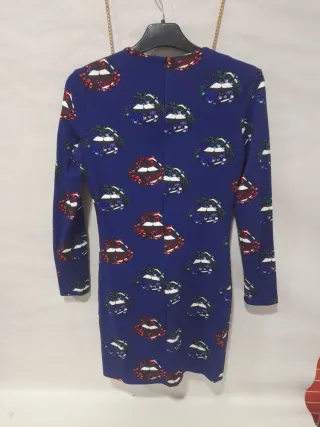 Vestido Desigual Estampado Labios Azul Multicolor