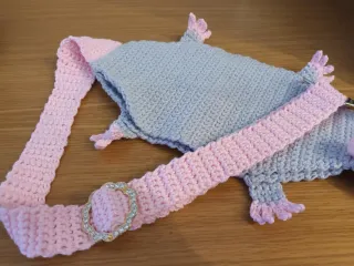 Riñonera Rata Crochet Gris y Rosa